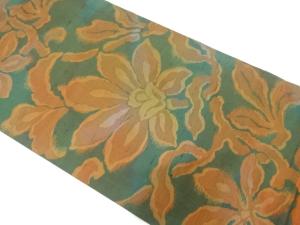 手織り節紬　唐花模様織り出し　名古屋帯